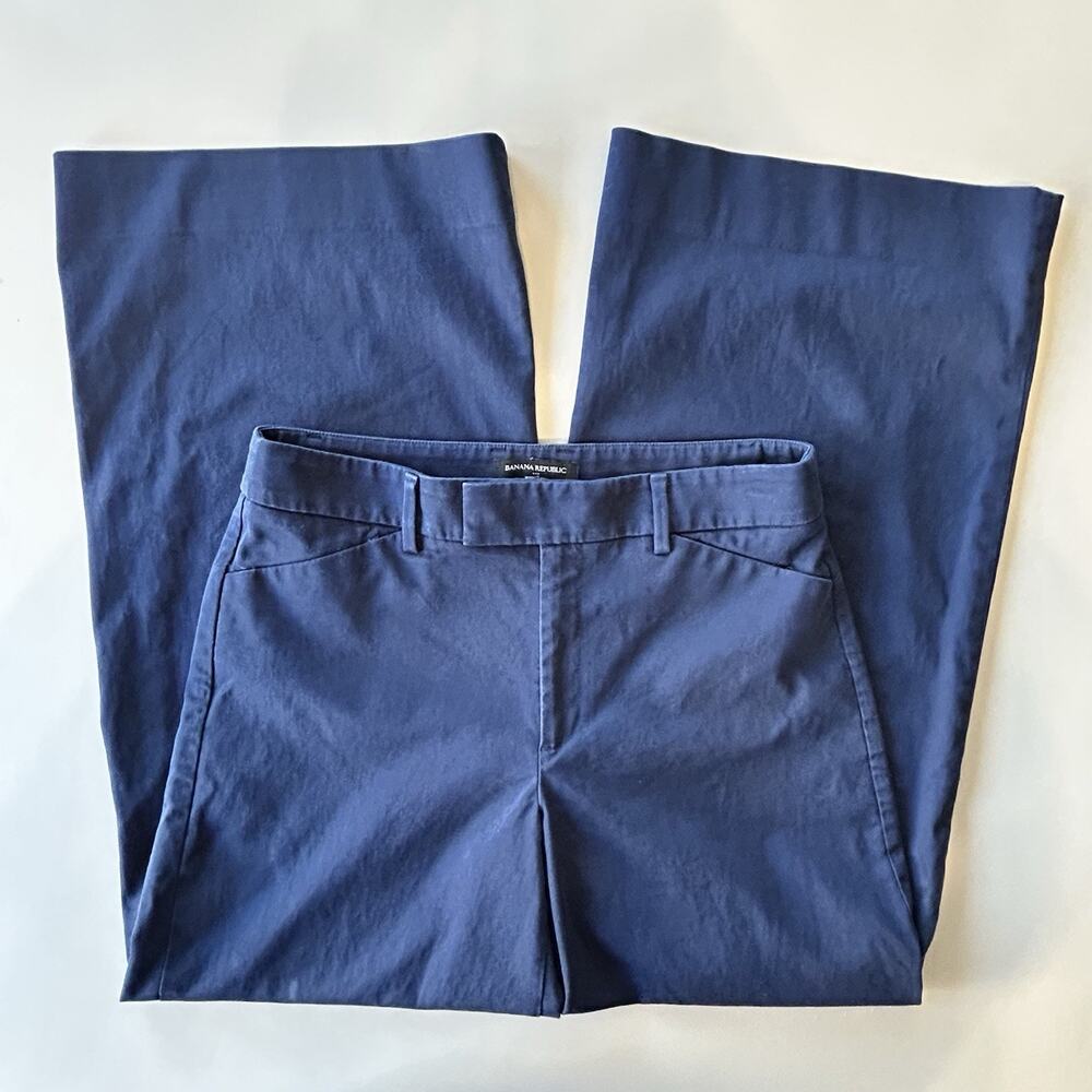 Banana Republic Women's Size 8 Stretch-Cotton Wide Leg Trouser Navy Blue